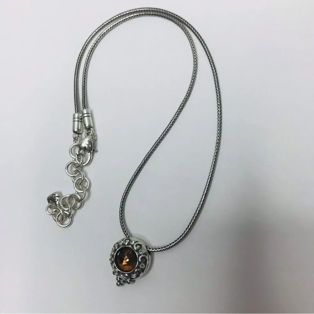 BRIGHTON Silver Brown Gem Pendant Necklace